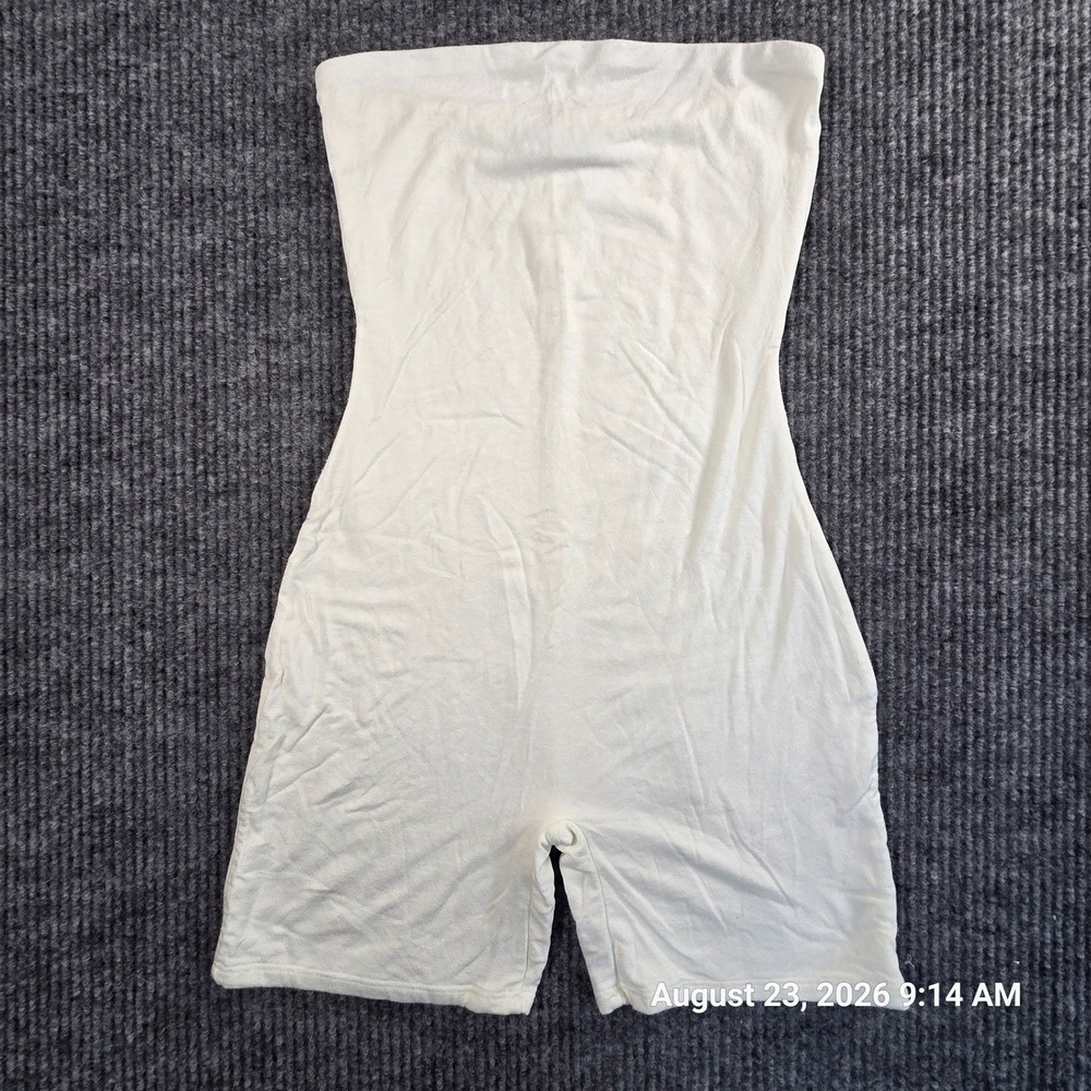 Naked Wardrobe White Tube Top Romper Shorts Strapless Bodycon Small Made in USA
